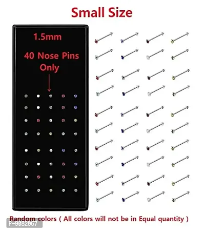 Stylish Mix Color Stainless Steel Crystals Mini Nose Pin Studs Set For Women - 40 Pcs-thumb2