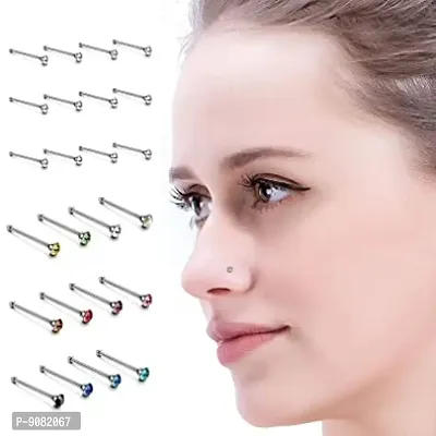 Stylish Mix Color Stainless Steel Crystals Mini Nose Pin Studs Set For Women - 40 Pcs-thumb5
