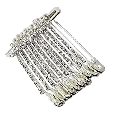 Stylish Stone Studded Silver Safety Saree Pin Big Size For Sarees Plates Pallu Safety Pin Brooch And Sari Pins For Women
