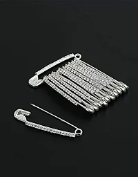 Stylish Stone Studded Silver Safety Saree Pin Big Size For Sarees Plates Pallu Safety Pin Brooch And Sari Pins For Women-thumb2