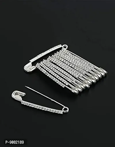 Stylish Stone Studded Silver Safety Saree Pin Big Size For Sarees Plates Pallu Safety Pin Brooch And Sari Pins For Women-thumb3
