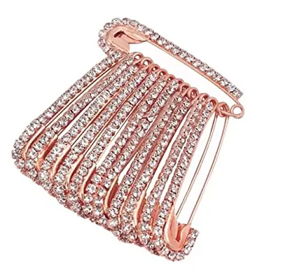 Stylish Stone Safety Saree Pin Hijab Brooch Pins For Draping Pleats Rose Gold Sadi Sari Pins For Women And Ladies
