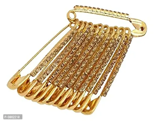 Stylish Big Safety Pin For Saree Brooches For Girls Accessories For Hijab And Sadi Sari Pins For Ladies Stone Safety Saree Pins For Women -Safety Pins For Saree Fancy Golden-thumb0