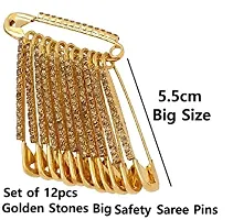 Stylish Big Safety Pin For Saree Brooches For Girls Accessories For Hijab And Sadi Sari Pins For Ladies Stone Safety Saree Pins For Women -Safety Pins For Saree Fancy Golden-thumb1