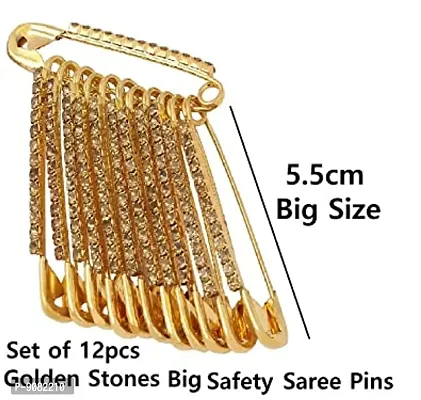 Stylish Big Safety Pin For Saree Brooches For Girls Accessories For Hijab And Sadi Sari Pins For Ladies Stone Safety Saree Pins For Women -Safety Pins For Saree Fancy Golden-thumb2