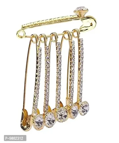 Stylish Safety Sari Pin Crystal Stone Studded Golden Saree Sadi Pins For Women-thumb0