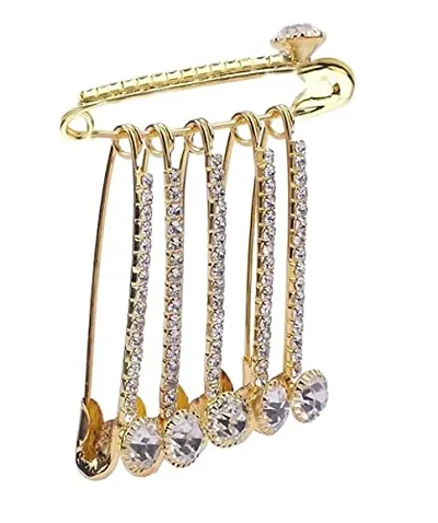 Stylish Safety Sari Pin Crystal Stone Studded Golden Saree Sadi Pins For Women
