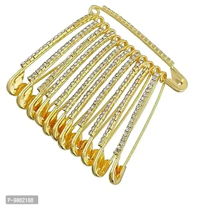 Stylish Big Safety Pin For Saree Brooches For Girls Accessories For Hijab And Sadi Sari Pins For Ladies Stone Safety Saree Pins For Women -Stone Saree Pins Gold