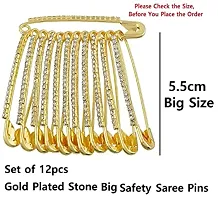 Stylish Big Safety Pin For Saree Brooches For Girls Accessories For Hijab And Sadi Sari Pins For Ladies Stone Safety Saree Pins For Women -Stone Saree Pins Gold-thumb1