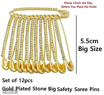Stylish Big Safety Pin For Saree Brooches For Girls Accessories For Hijab And Sadi Sari Pins For Ladies Stone Safety Saree Pins For Women -Stone Saree Pins Gold-thumb2