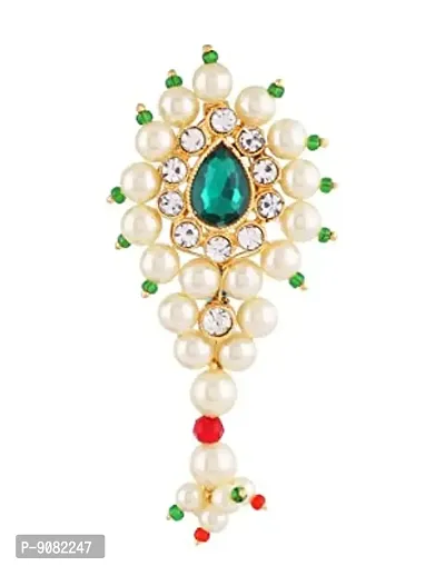 Stylish Maharashtrian Traditional Jewellery Gold Plated Banu Nath Shape Pearl Saree Safety Pin For Nauvari Saree Marathi Culture For Girls And Women-thumb0