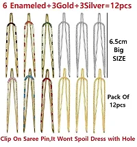Stylish Colourful Saree Pins Set Broaches Safety Saree Pins Hijab Brooch Pin For Women Sari Sadi Pins - Pack Of 12 Pcs U Saree Pins-thumb1