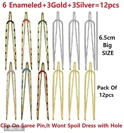 Stylish Colourful Saree Pins Set Broaches Safety Saree Pins Hijab Brooch Pin For Women Sari Sadi Pins - Pack Of 12 Pcs U Saree Pins-thumb2