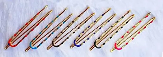 Stylish Colourful Saree Pins Set Broaches Safety Saree Pins Hijab Brooch Pin For Women Sari Sadi Pins - Pack Of 12 Pcs U Saree Pins-thumb2