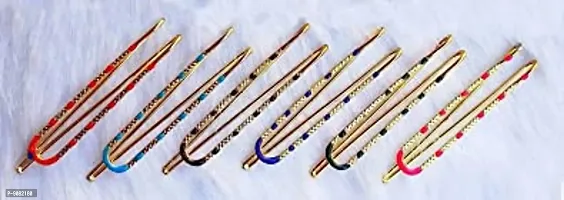 Stylish Colourful Saree Pins Set Broaches Safety Saree Pins Hijab Brooch Pin For Women Sari Sadi Pins - Pack Of 12 Pcs U Saree Pins-thumb3