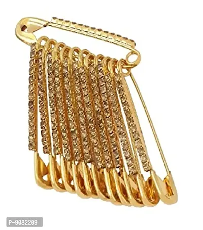 Stylish Large Golden Crystal Stone Studded Big Size Safety Pins For Saree Premium Look Saree Lock Pins Stylish Dupatta Stole Brooch Pin For Men Women Traditional