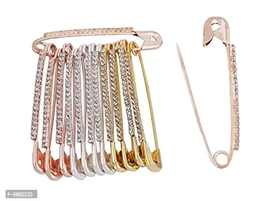 Stylish Rose Gold Silver Big Size Stone Safety Saree Pin Brooch For Draping Sari Sadi For Women Wear-thumb0