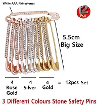 Stylish Rose Gold Silver Big Size Stone Safety Saree Pin Brooch For Draping Sari Sadi For Women Wear-thumb1