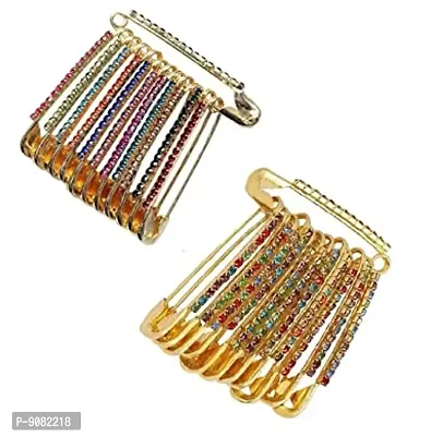 SARVAM Sarvam Decorative Safety Pins Saree Pins Brooch One Side of Safety  Pin Decorated with Diamonds Set of 12, Decorative Safety Pins