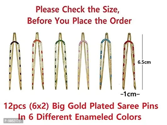 Stylish Colourful Fancy Saree Pin Set For Pallu Plates Draping Sari Pony Safety Pins Brooch For Women-thumb2