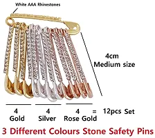 Stylish Rose Gold Silver Plated Safety Saree Pin With Stones Brooch Hijab Pins For Draping Sadi Sari For Women-thumb1