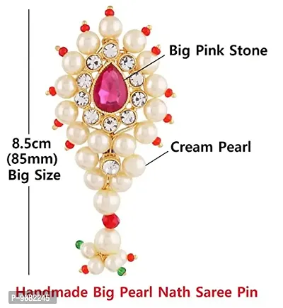 Stylish Maharashtrian Traditional Jewellery Peshwai Nath Big Safety Saree Pin For Nauvari Saree Attaching Lehenga Marathi Banu Nath Type Brooch Pin For Women-thumb2