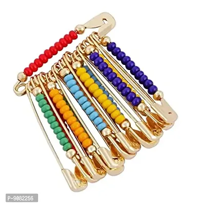 Stylish Pastel Colours Beads Saree Safety Pin Sadi Sari Hijab Pins Brooch For Women And Ladies Sarees-thumb0