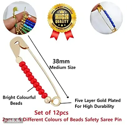 Stylish Pastel Colours Beads Saree Safety Pin Sadi Sari Hijab Pins Brooch For Women And Ladies Sarees-thumb2