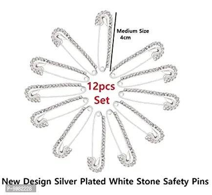 Stylish Saree Pin New Design Stone Safety Sadi Sari Pins Hijab Brooch Broaches Pins For Women Sarees Dupatta Saree Palates For Ladies -Saree Broach Pin Silver-thumb2