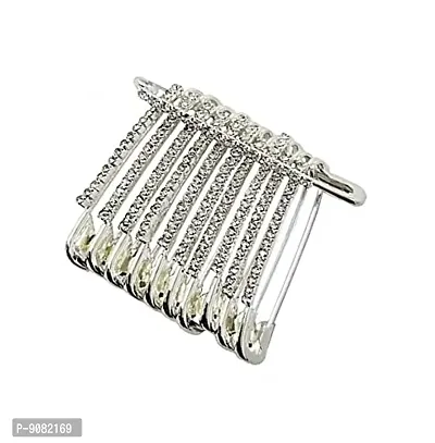 Stylish Traditional Silver Safety Pin For Dupatta Chunri Scarfs Saree Plates Attaching Hijab Pins Broches And Stone Sari Pins For Women Latest