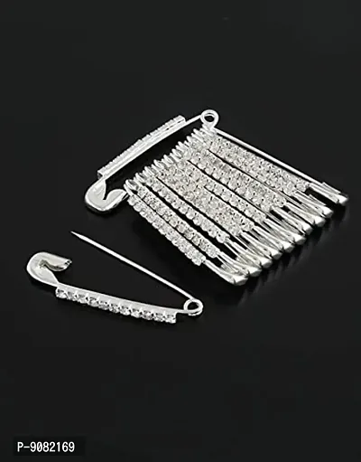 Stylish Traditional Silver Safety Pin For Dupatta Chunri Scarfs Saree Plates Attaching Hijab Pins Broches And Stone Sari Pins For Women Latest-thumb3