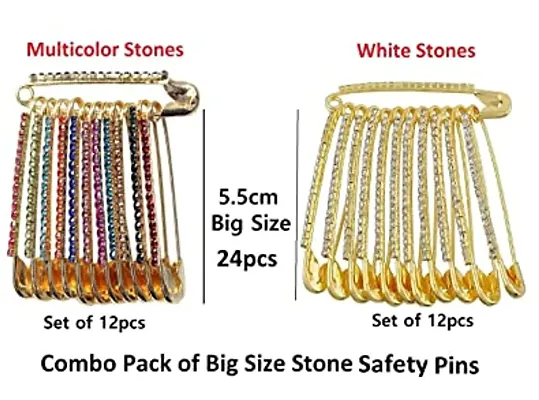 Stylish Stone Big Saree Safety Pin For Women Combo Sadi Brooches For Girls Fancy Latest Accessories For Hijab And Sari Pins For Ladies