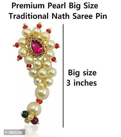 Stylish Nath Safety Pins Maharashtrian Jewellery Traditional Banu Nath Safety Saree Pins Sadi Sari Pins For Nauvari Sarees Lehenga Dupatta Marathi Culture For Girls And Women-thumb2