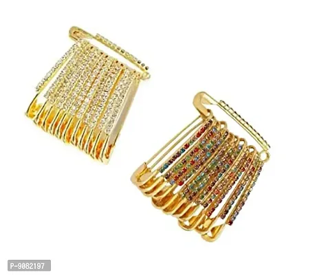 Stylish Combo Stone Safety Saree Pin Plates Pallu Lehenga Dupatta Attaching Sadi Pins For Women-thumb0