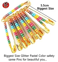 Stylish Mix  Big Saree Safety Pin Shining Pastel Colour Sadi Sari Pins For Ladies And Women-thumb1