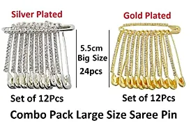 Stylish Combo Set Of Large Size Saree Brooch Pins For Girls Big Size Safety Sadi Pin Ladies Simple Daily Wear Sari Pins Dressing Fashion Accessories For Women-thumb1