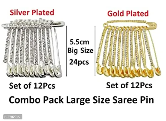 Stylish Combo Set Of Large Size Saree Brooch Pins For Girls Big Size Safety Sadi Pin Ladies Simple Daily Wear Sari Pins Dressing Fashion Accessories For Women-thumb2