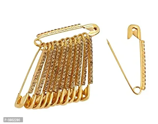Stylish Golden Crystal Stone Studded Safety Pins For Saree Premium Look Saree Lock Pins Stylish Dupatta Stole Safety Pin For Men Women Traditional-thumb0