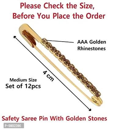 Stylish Golden Crystal Stone Studded Safety Pins For Saree Premium Look Saree Lock Pins Stylish Dupatta Stole Safety Pin For Men Women Traditional-thumb2