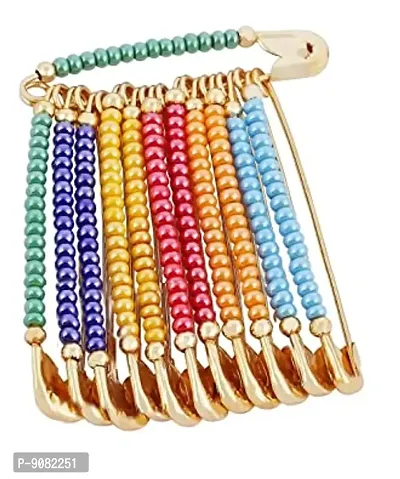 Stylish Glitter Pastel Beads Large Safety Pin Single Colour Saree Pin For Women Sadi Sari Brooch Pins For Girls Cloths