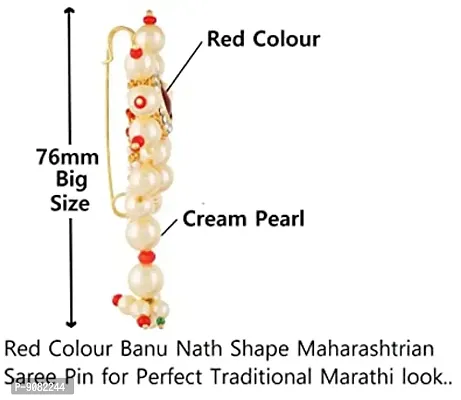 Stylish Traditional Maharashtrian Banu Nath Shape Pearl Saree Pin Sadi Sari Pin For Women-thumb2