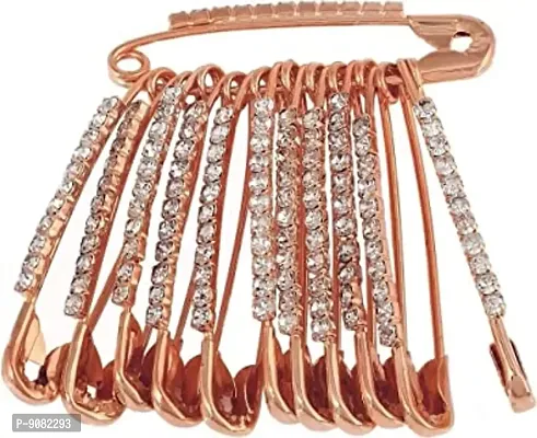 Stylish Rose Gold Stone Safety Saree Pin Designer Sadi Sari Pins For Women And Girls-thumb0