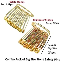 Stylish Large Crystal Stone Studded Big Size Safety Pins Combo Saree Pin Dupatta Pleating Brooch Pin For Women Traditional-thumb1