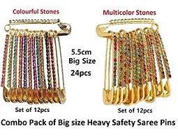 Stylish Multicolour Combo Set Of Brooch Saree Pin Big Size Safety Sadi Sari Pins For Women-thumb1