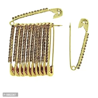 Stylish Golden Crystal Rhinestone Studded Safety Saree Pins For Saree-thumb0