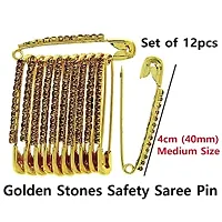 Stylish Golden Crystal Rhinestone Studded Safety Saree Pins For Saree-thumb1