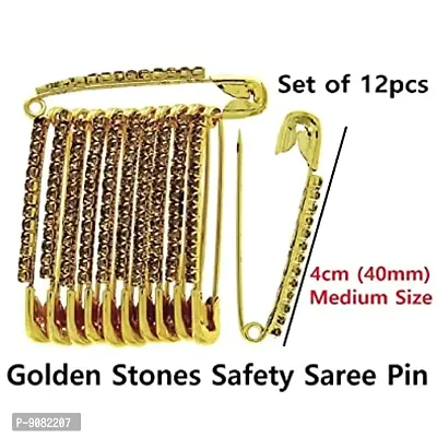 Stylish Golden Crystal Rhinestone Studded Safety Saree Pins For Saree-thumb2