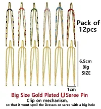 Stylish Sareepins Set Fancy Colourful U Pins Set Brooches Safety Sadi Sari Pins Hijab Brooch Pin For Women - Pack Of 12 Pieces U Saree Pins-thumb1
