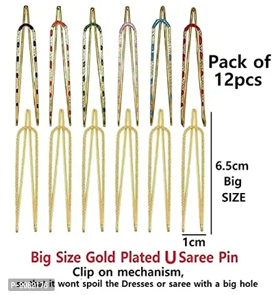 Stylish Sareepins Set Fancy Colourful U Pins Set Brooches Safety Sadi Sari Pins Hijab Brooch Pin For Women - Pack Of 12 Pieces U Saree Pins-thumb2
