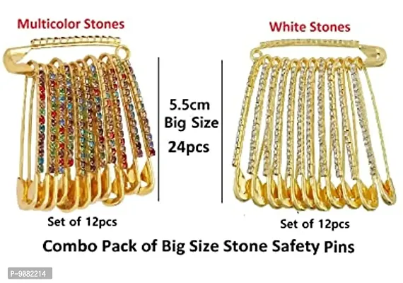 Stylish Crystal Stone Big Size Safety Pins Combo Large Saree Dupatta Chunari Brooch Pin For Women-thumb2